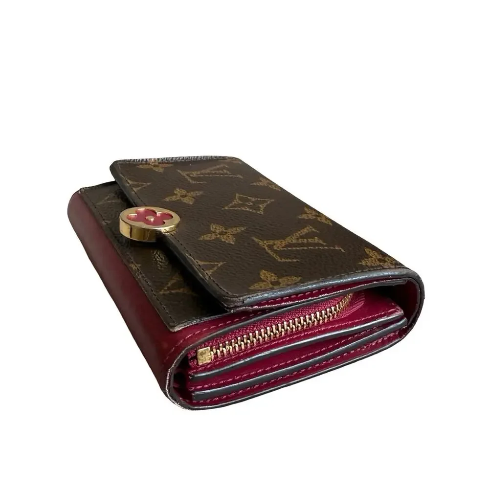Authentic Louis Vuitton Monogram Flore Compact Wallet Fuchsia Pink Flower